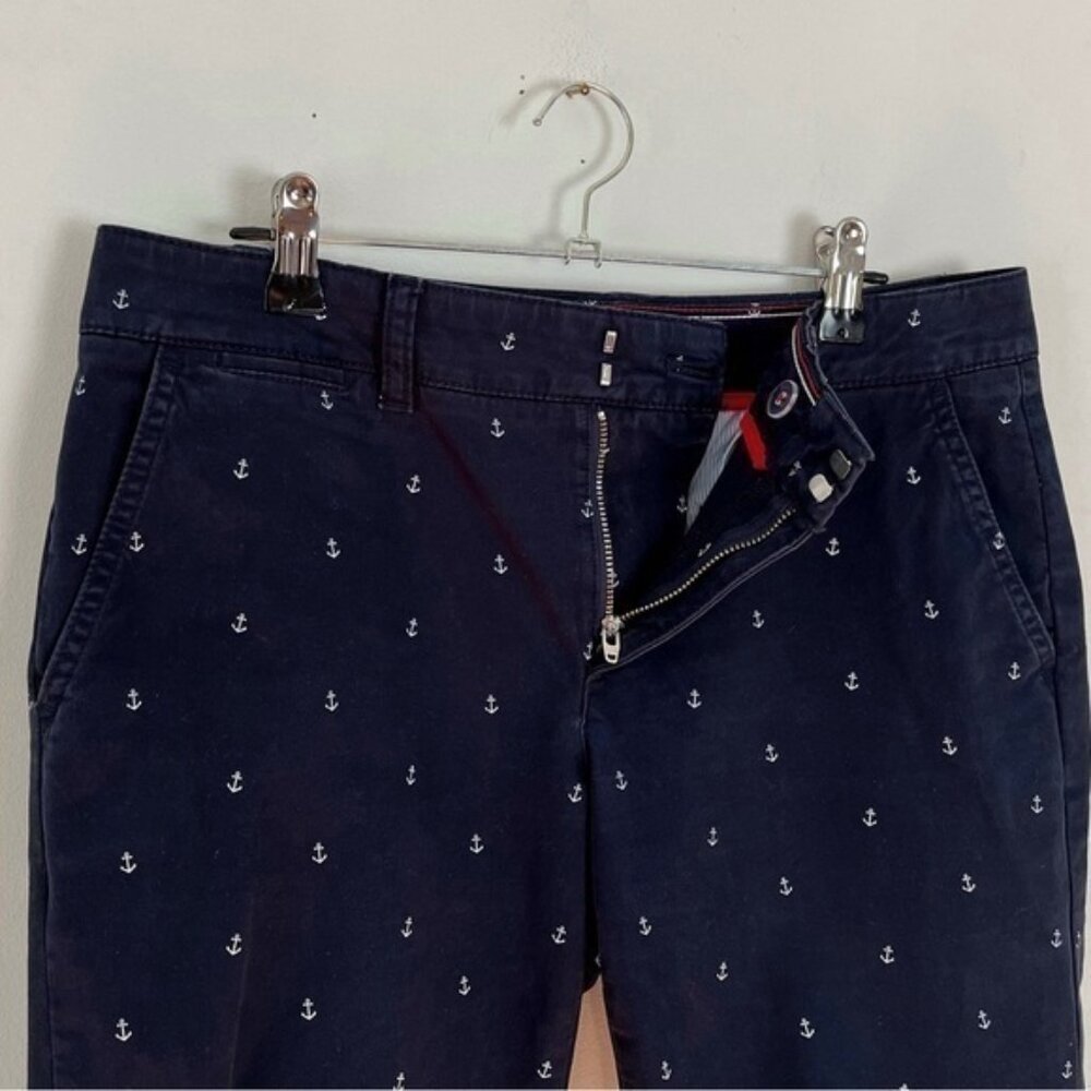 TOMMY HILFIGER Hampton Stretch Cotton Chino Straight Navy‎ White Anchors Size 6